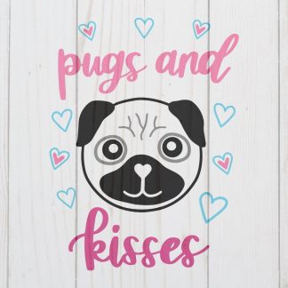 Pugs and Kisses with Hearts Hand Lettered, Hand Drawn Valentines Day SVG Cut File