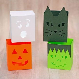Four 3D Halloween Treat Holder SVG File Bundle - Jack-O-Lantern, Cat, Frankenstein & Ghost