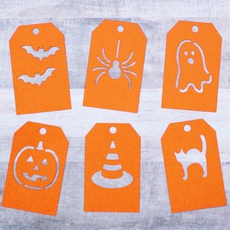 6 Halloween Gift Tags SVG Cut File - Jack-O-Lantern, Bats, Cat, Ghost, Witch Hat, and Spider
