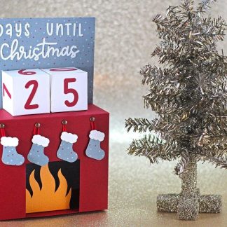 3D Christmas Countdown Calendar SVG Cut File - Mini Fireplace Mantle with Stockings