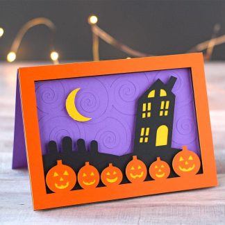 Halloween Card SVG Cut File with Dimensional, Layered Halloween Scene Design