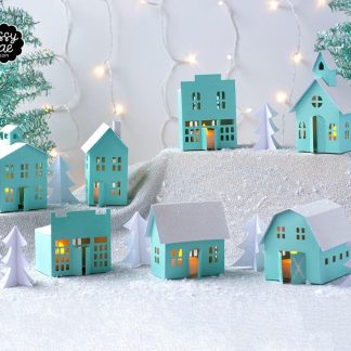 3D Christmas Village SVG, PDF Cut File Bundle: Set of 8 Designs
