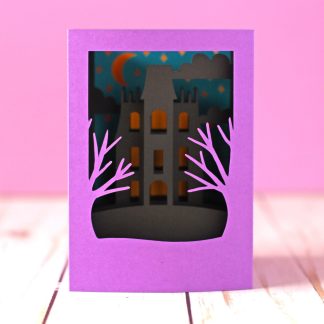 Halloween Haunted House Shadowbox Card (Folds Flat) + Envelope SVG Cut Files