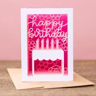 3D Birthday Cake Shadowbox Card with Flowers + Envelope SVG Cut Files