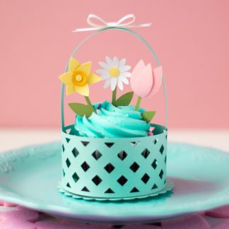 Flower Basket Cupcake Holder SVG + Flower Cupcake Toppers SVG (Daffodil, Daisy, Tulip)