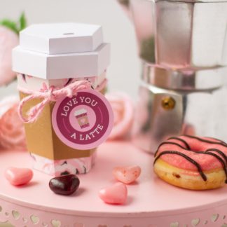 Mini Coffee Cup Box Valentines - Mini 3D Coffee Cup Box SVG + Love You A Latte Tags PNG