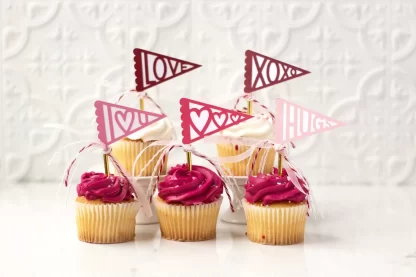 Mini Valentine's Day Pennant Flag Cupcake Toppers